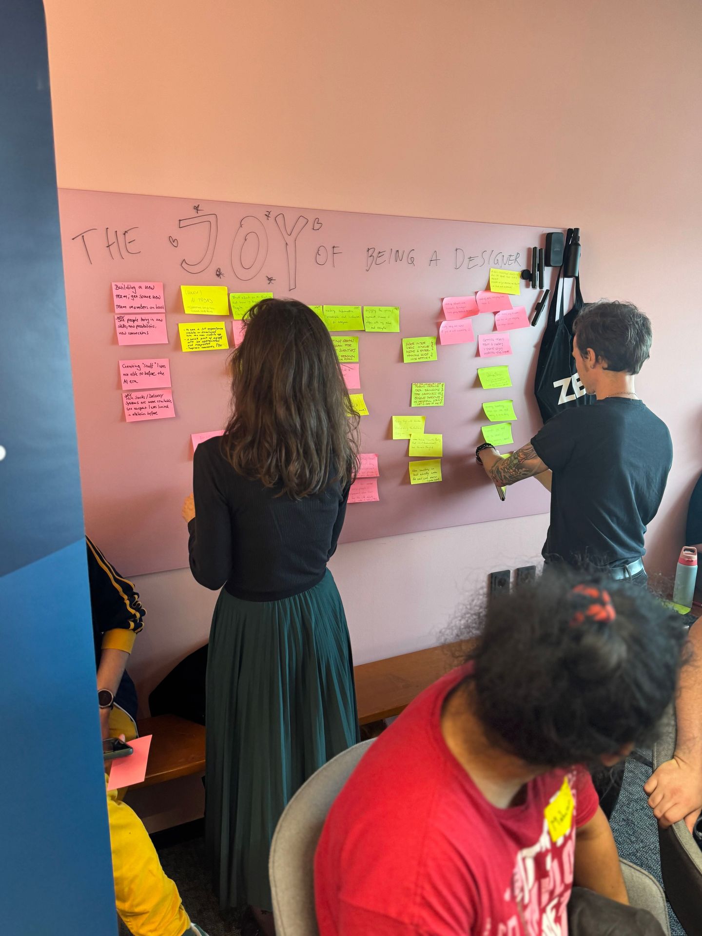 The Joy of Being a Designer session board covered in sticky notes